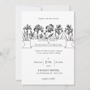 Invitación Boda blanco y negro de flor silvestre dibujado a m
