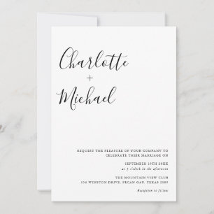 Invitación Boda Blanco Y Negro De Guión minimalista