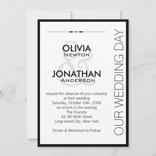Invitación Boda blanco y negro de la vibe urbana (Anverso)