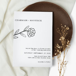 Invitación Boda blanco y negro de Line Art Wildflower Boho