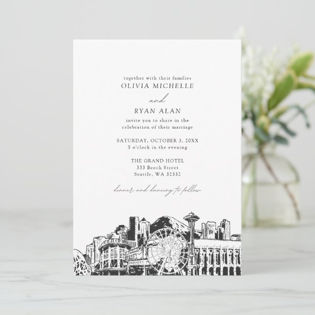 Invitación Boda blanco y negro de los monumentos modernos de  (Anverso de pie)