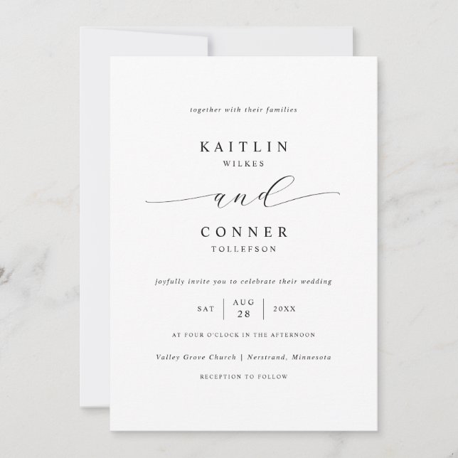 Invitación Boda blanco y negro de lujo simple y elegante (Anverso)