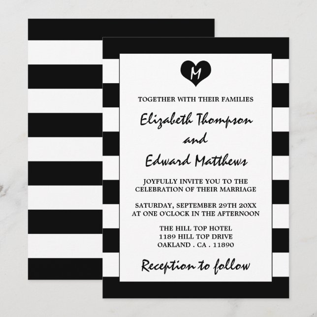 Invitación Boda blanco y negro de Moda moderna (Anverso / Reverso)