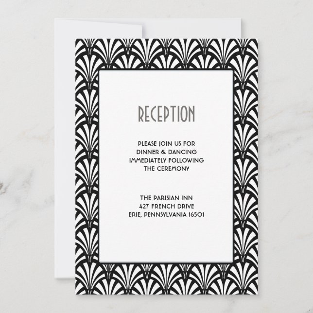 Invitación Boda blanco y negro del art déco elegante de (Anverso)