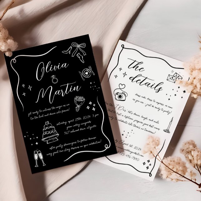 Invitación Boda blanco y negro dibujado a mano (Subido por el creador)