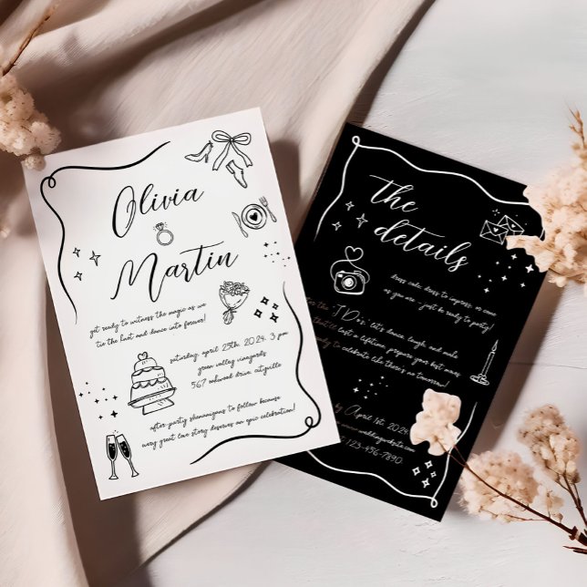 Invitación Boda blanco y negro dibujado a mano (Subido por el creador)