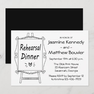 Invitación Boda blanco y negro Ensayo Cena Rótulo de comensal