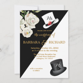 Invitación Boda blanco y negro floral