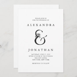 Invitación Boda blanco y negro floral del signo "&" el |
