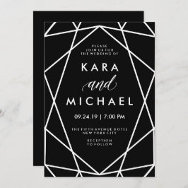 Invitación Boda blanco y negro geométrica