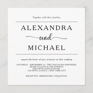 Invitación Boda blanco y negro mínima simple de la elegancia