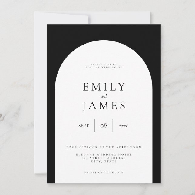 Invitación Boda blanco y negro Minimalista simple (Anverso)