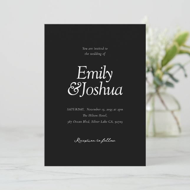 Invitación Boda blanco y negro moderno (Anverso de pie)