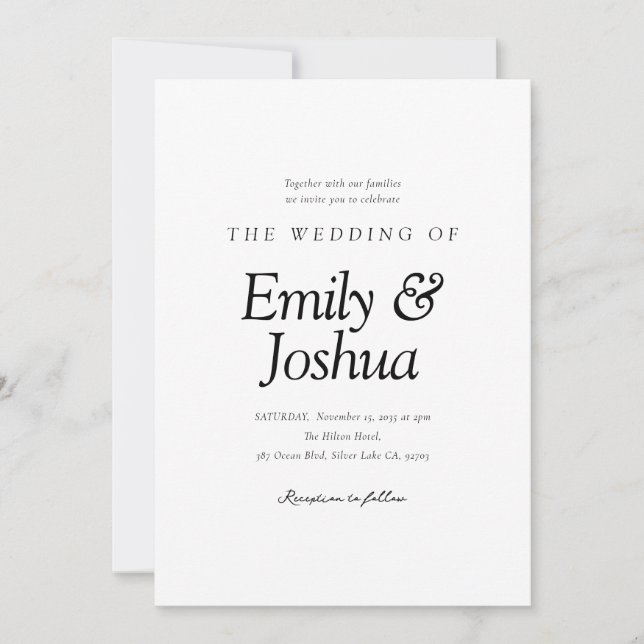 Invitación Boda blanco y negro moderno (Anverso)