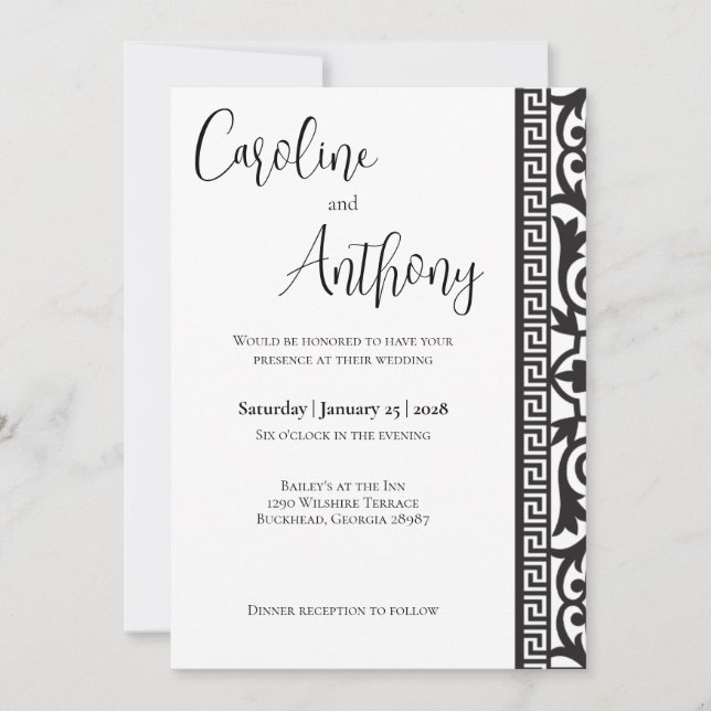 Invitación Boda blanco y negro moderno (Anverso)