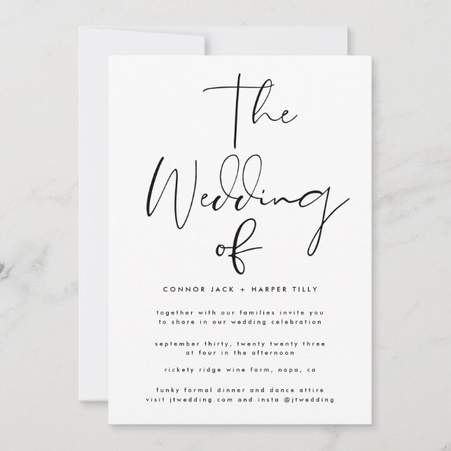 Invitación Boda blanco y negro moderno (Anverso)