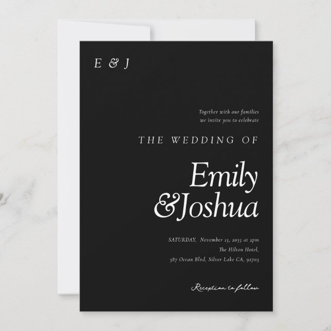 Invitación Boda blanco y negro moderno (Anverso)
