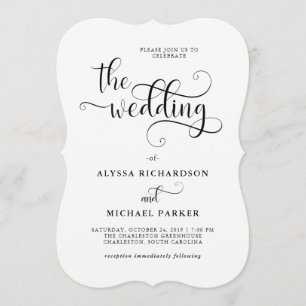 Invitación Boda blanco y negro moderno con caligrafía de flor