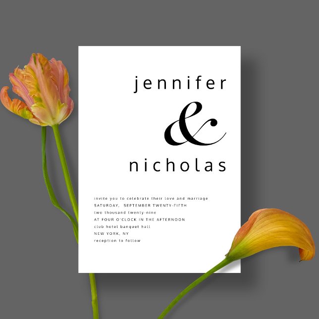 Invitación Boda Blanco Y Negro Moderno Elegante (Front / Black & White Simple Minimalist Typography Wedding Invitation)