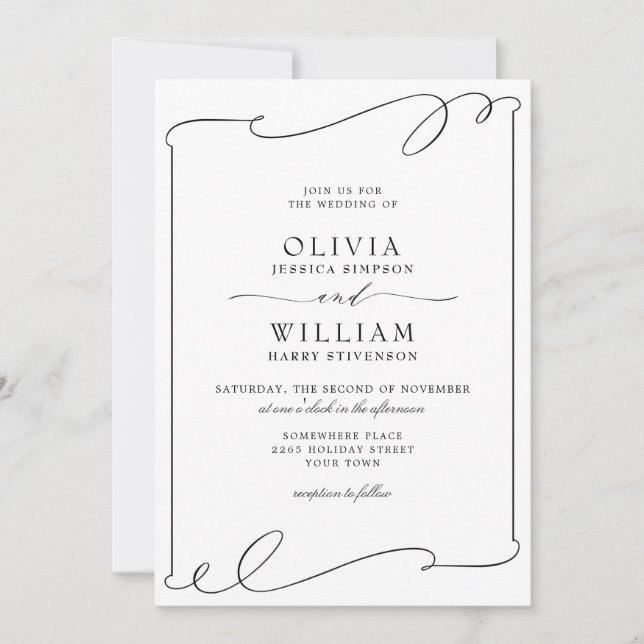 Invitación Boda Blanco Y Negro Moderno Elegante (Anverso)