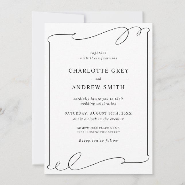 Invitación Boda Blanco Y Negro Moderno Elegante (Anverso)