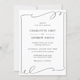 Invitación Boda Blanco Y Negro Moderno Elegante