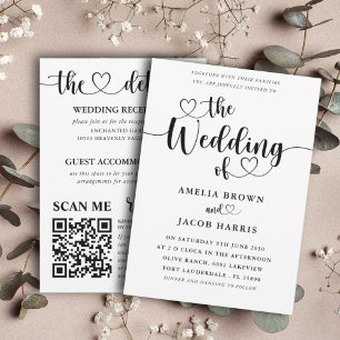 Invitación Boda blanco y negro moderno todo en uno