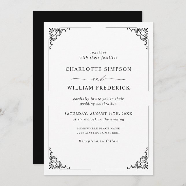 Invitación Boda Blanco Y Negro Sencillo Elegante (Anverso / Reverso)