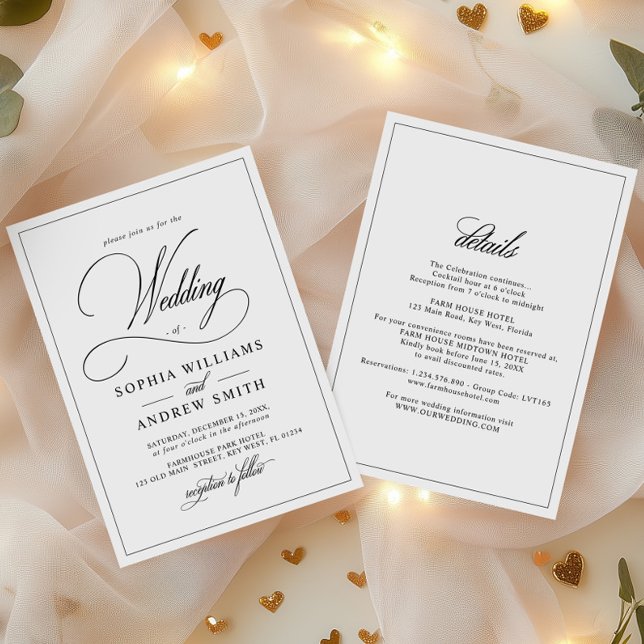 Invitación Boda blanco y negro todo en uno simple clásico (Subido por el creador)