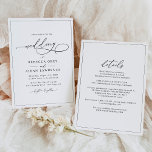 Invitación Boda blanco y negro todo en uno simple clásico<br><div class="desc">Esta elegante Invitación a la Boda presenta un extenso guión de caligrafía de texto combinado con un elegante tipo de letra serif y sans modernos en negro,  y el dorso verde salvia congelado con un patrón de arte de línea floral y un monograma de personalizable. Elementos coincidentes disponibles.</div>