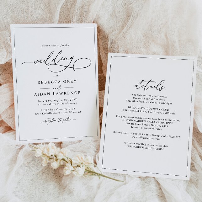 Invitación Boda blanco y negro todo en uno simple clásico (Subido por el creador)