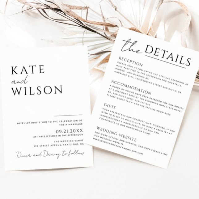 Invitación Boda blanco y negro todo en uno simple clásico (Subido por el creador)