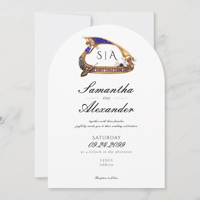 Invitación Boda blanco y negro veneciano Gondola Ornate AIO (Anverso)
