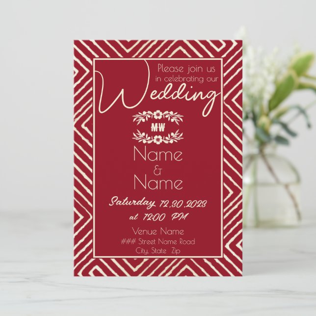 Invitación Boda Blanco y Rojo Tribal Africano (Anverso de pie)