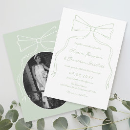 Invitación Boda blanco y verde dibujado a mano