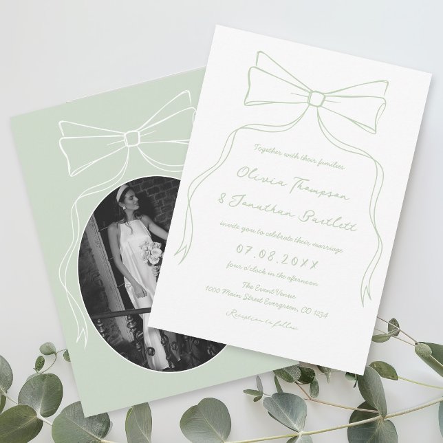 Invitación Boda blanco y verde dibujado a mano (Subido por el creador)