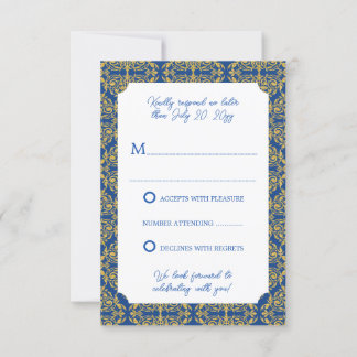 Invitación Boda Bleu y Gold Flourish Damask RSVP