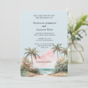 Invitación Boda Blue Aloha Tropical Beach Palm Trees