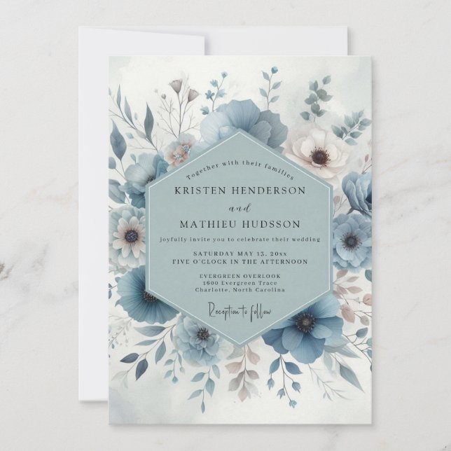 Invitación Boda Blue Bloom (Anverso)