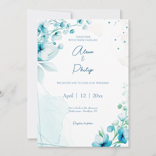 Invitación Boda Blue Blossom & Breeze (Anverso)