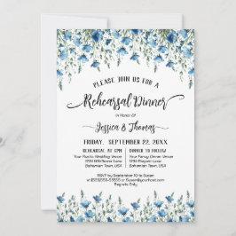 Invitación Boda Blue Boho Wildflowers ensayo y cena