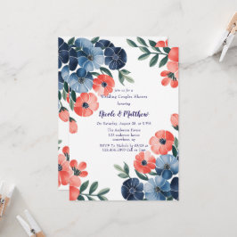 Invitación Boda Blue & Coral Bouquet Ducha Parejas