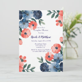 Invitación Boda Blue & Coral Bouquet Ducha Parejas