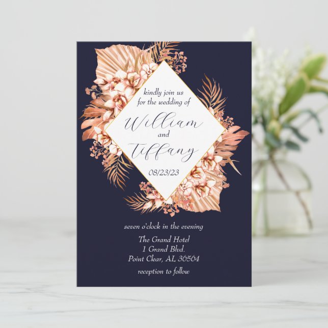 Invitación Boda Blue Floral Boho (Anverso de pie)