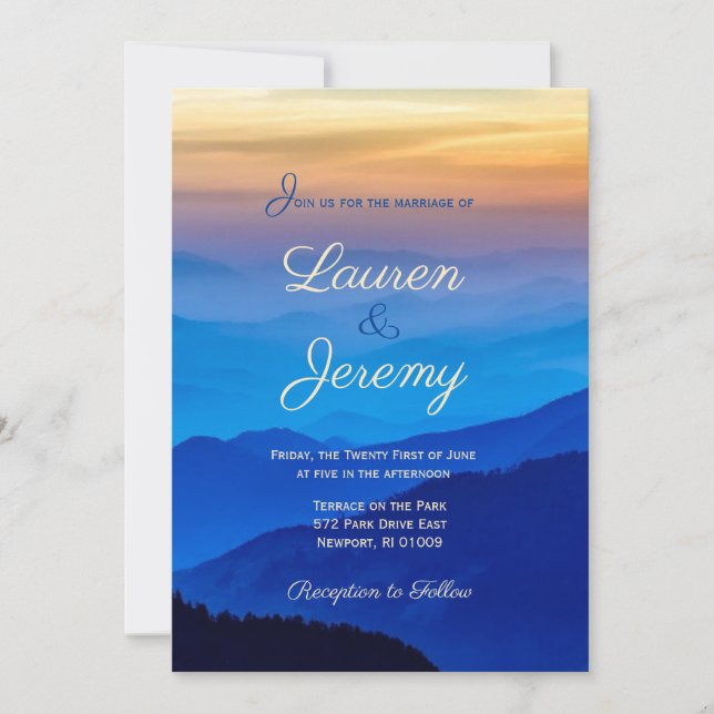 Invitación Boda Blue Mountain y Sunset (Anverso)