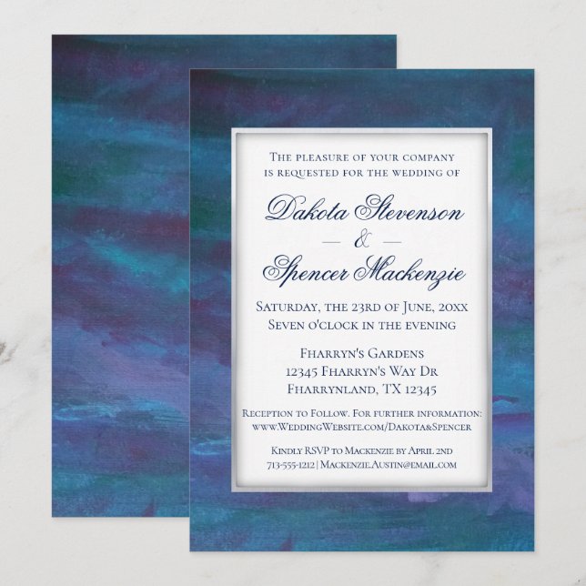 Invitación Boda Blue-Ombre | Púrpura violeta Verde azulada tu (Anverso / Reverso)