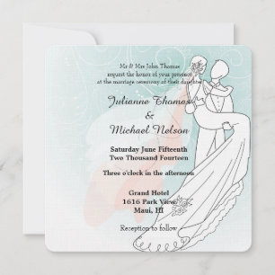 Invitación Boda Blue Peach Bride y Groom
