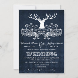 Invitación Boda Blue Rustic Antler Deer Woodland