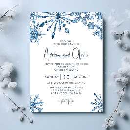 Invitación Boda Blue Simple Winter Snowflake
