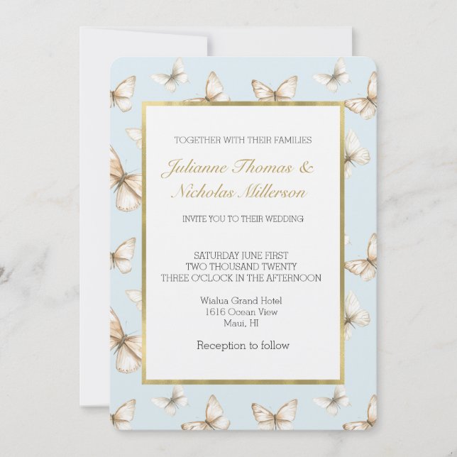 Invitación Boda Blue Skies & Butterflies   (Anverso)